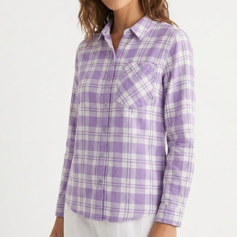 Stio Dovetail Flannel Plaid Purple Lightweight Button Front Shirt Womens size S